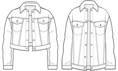 womens denim jacket flat sketch vector illustration