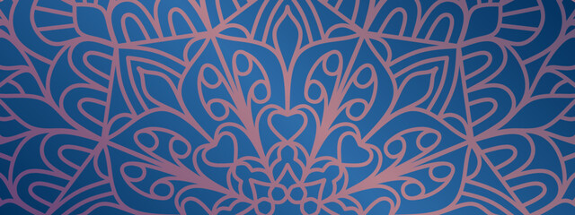 Blue horizontal background with mandala ornament.