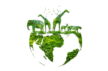 Wildlife shadows in a green globe Isolate on transparent background PNG file