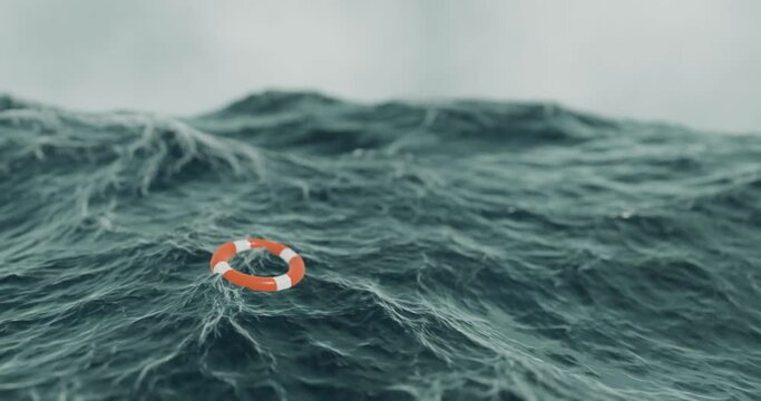 3d render of choppy rough sea with waves and a buoy in storm water.