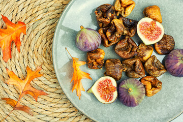 Dried and fresh figs, autumnal dessert