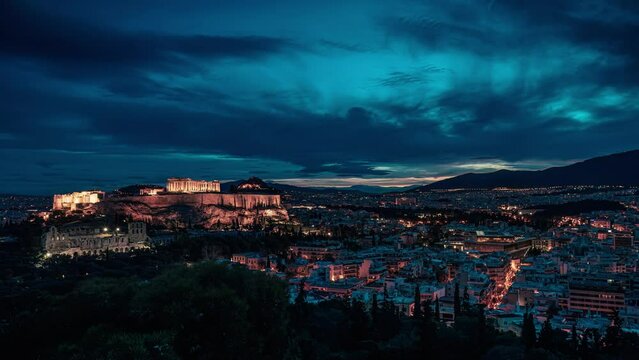Acropolis of Athens by Sunrise - 4k vertical video time lapse shot