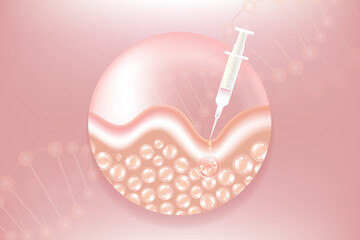 Hyaluronic acid skin solutions ad, pink collagen serum injection, cosmetic advertising background ready to use, illustration vector.