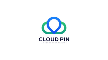 cloud pin logo design vector template