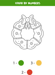 Color Christmas wreath by numbers. Worksheet for kids.