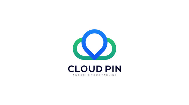 cloud pin logo design vector template