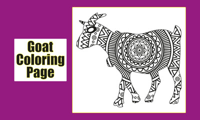 Goat Coloring Page For Adults & Kids . Hand Drawn Line Art Goat . Animal Coloring Book And Page .