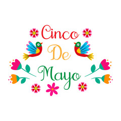 Beautiful Vector illustration with Design for Mexican Holiday 5 May Cinco De Mayo. Vector Template with Traditional Mexican Symbols Skull, Mexican Guitar, Flowers, Chili Sombrero Feliz Cinco de Mayo	