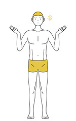 脱毛した男性の線画、両手を広げて困るポーズ