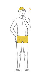 脱毛した男性の線画、首をかしげて疑問に思うポーズ