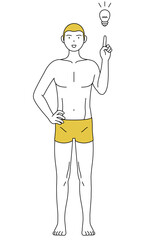 脱毛した男性の線画、指差しをするひらめきのポーズ
