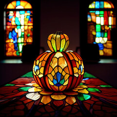 Stained Glass Pumpkin, Generative AI Art