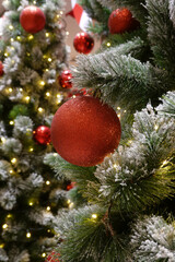 Close up Red hanging Ball for Christmas Tree