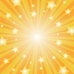星とサンバーストの背景　正方形　イエロー
