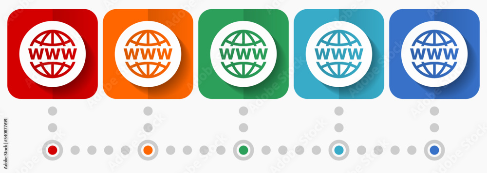 Poster web vector icons, infographic template, set of flat design www symbols in 5 color options