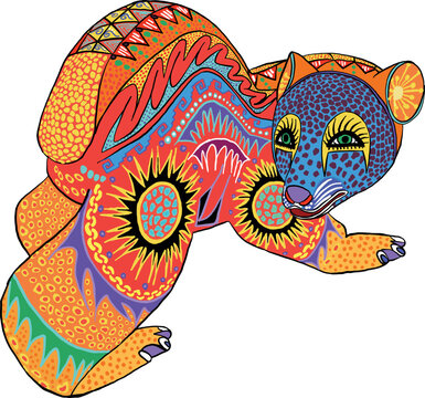 Mexican Designs colourful animals tlacuache