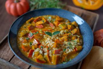 Healthy home made Pumpkin risotto with fresh herbs