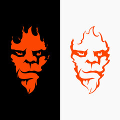 Sharp-eyed bright red gorilla head on 2 dark and light backgrounds