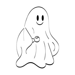 Halloween Ghost Outlines. Cute Ghost and add a little adventure. Spooky outline Drawing - Black And White