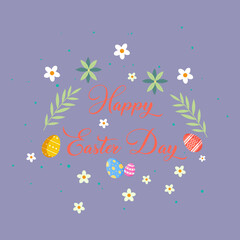 Happy Easter Congratulatory Easter Background. Easter Eggs and Flowers. Background with Selective Focus | Easter Poster and Banner Template with Easter Eggs Solid Background | Greetings for Easter Day