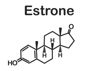 Structural chemical formula of estrone isolated on white background.