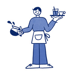 Coffee waiter hand drawn illustration in cartoon design