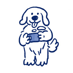 Dog holding coffee hand drawn illustration in cartoon design