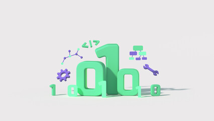 Minimal cartoon style concept of digital technology 3D render illustration