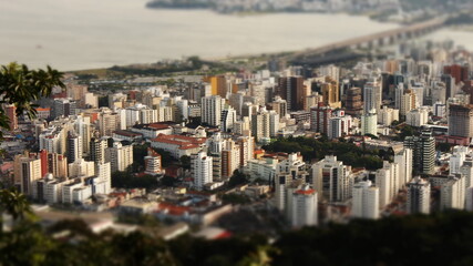 Fototapeta na wymiar top view of the Florianópolis downtown city with miniature effect
