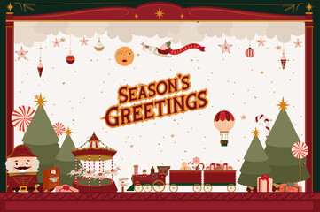 Greeting cards for Merry Christmas with fairs and holidays elements. Seasons Greetings postcard. Editable vector illustration.