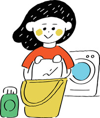 つけおき洗濯する女性のイラスト
