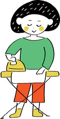 アイロンがけをする女性のイラスト