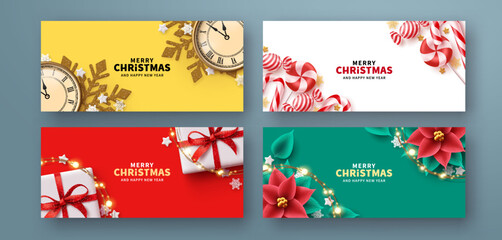 Merry christmas text vector banner design. Christmas and new year holiday gift card and greeting card lay out collection. Vector Illustration. 