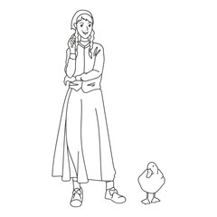 doodle country girl standing with a duck