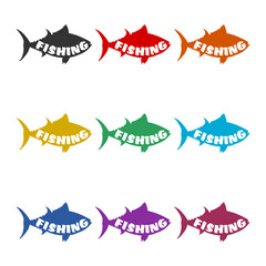 Fishing logo icon isolated on white background. Set icons colorful