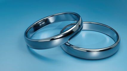 3d rendered illustrated two silver rings on blue background