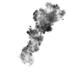 Abstract black puffs of smoke swirl overlay on transparent background pollution. Royalty high-quality free stock PNG image of abstract smoke overlays on white background. Black smoke swirls fragments