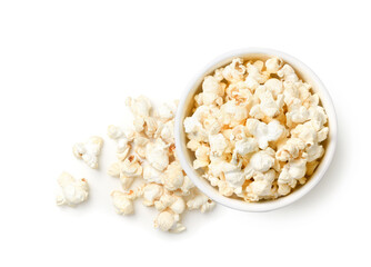 Top view of Popcorn isolated on white background.