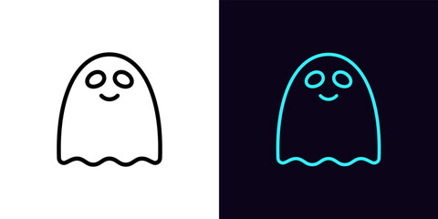 Outline cute ghost icon, with editable stroke. Funny ghost with smile, smiling spirit pictogram