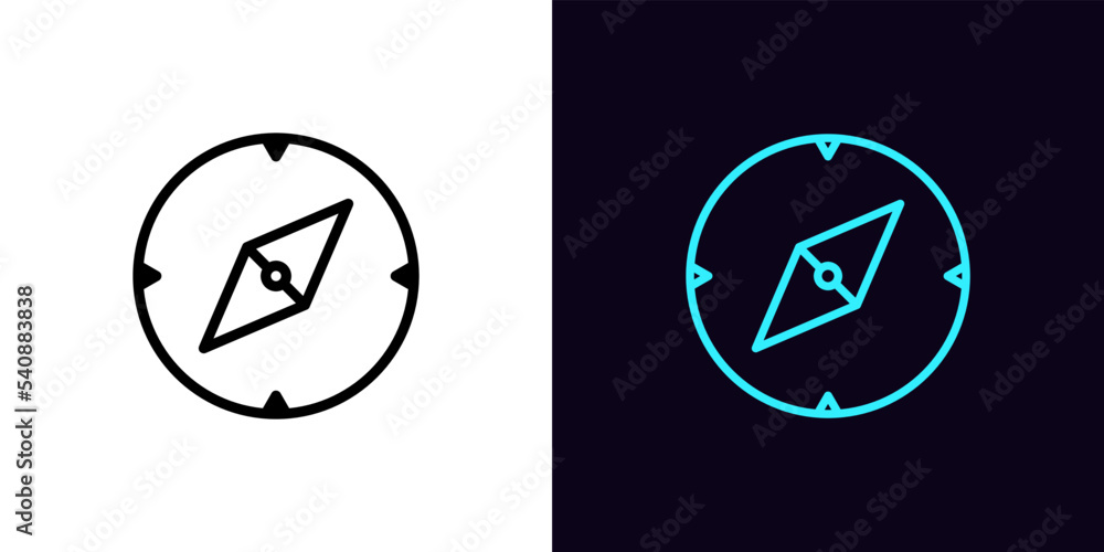 Poster outline compass icon, with editable stroke. linear compass arrow, north direction, orientation point