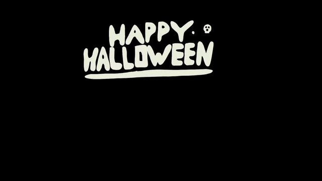 Halloween spooky animation. Puff of smoke forming halloween pumpkin and happy halloween text