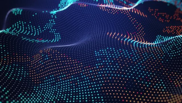Cyber big data flow. Blockchain data fields. Concept of AI technology, Motion of digital data flow. Connecting dots and lines. Transfer and storage of data sets. 3d rendering Seamless Loop.