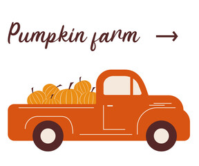 Pumpkin farm, vintage car sticker transparent background