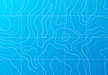 Sea or ocean line contour topographic map with vector pattern of abstract marine geographic landscape on blue background. Sea bottom and ocean floor relief, water depth and underwater stream map © Vector Tradition