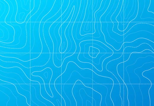 Sea or ocean line contour topographic map with vector pattern of abstract marine geographic landscape on blue background. Sea bottom and ocean floor relief, water depth and underwater stream map