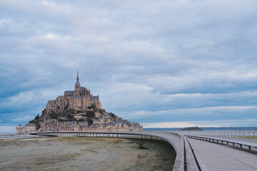 Mont-Saint-Michel, island with the famous abbey, Normandy, France. Horizontal photograph