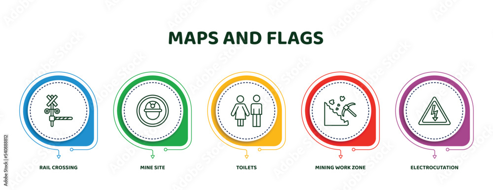 Poster editable thin line icons with infographic template. infographic for maps and flags concept. included