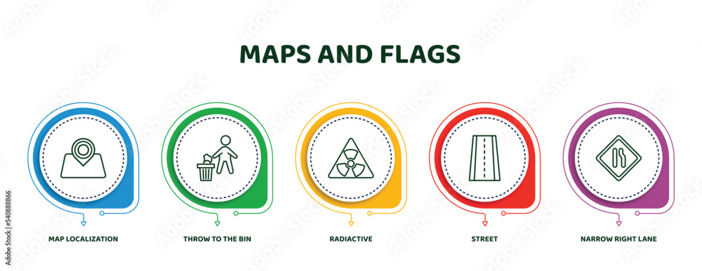 Poster editable thin line icons with infographic template. infographic for maps and flags concept. included