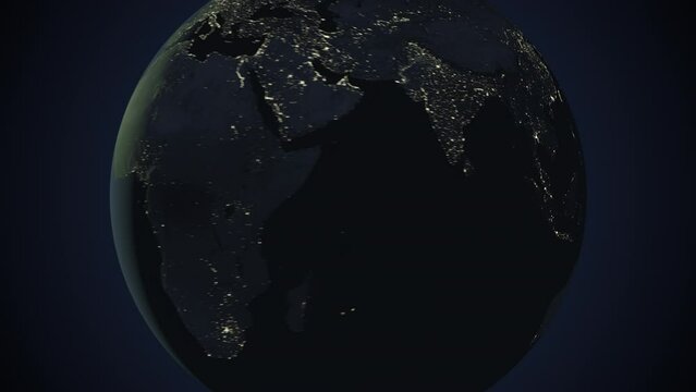 Seamless looping animation of the earth at night zooming in to the 3d map of Malaysia with the capital and the biggest cites in 4K resolution