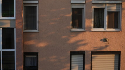 Windows of a flat with pink color walls